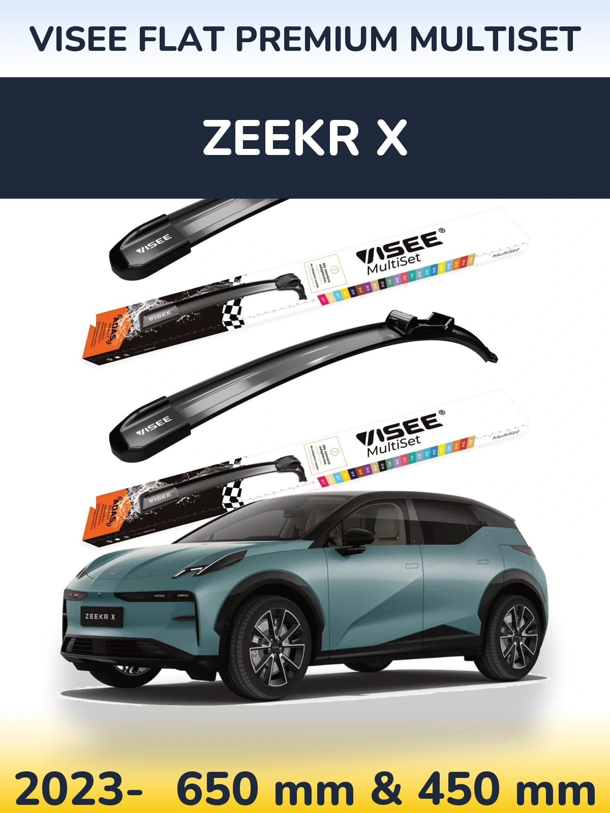 Front wiper blade set VISEE FLAT PREMIUM MultiSet 650 & 450 mm for Zeekr X 2023-2026