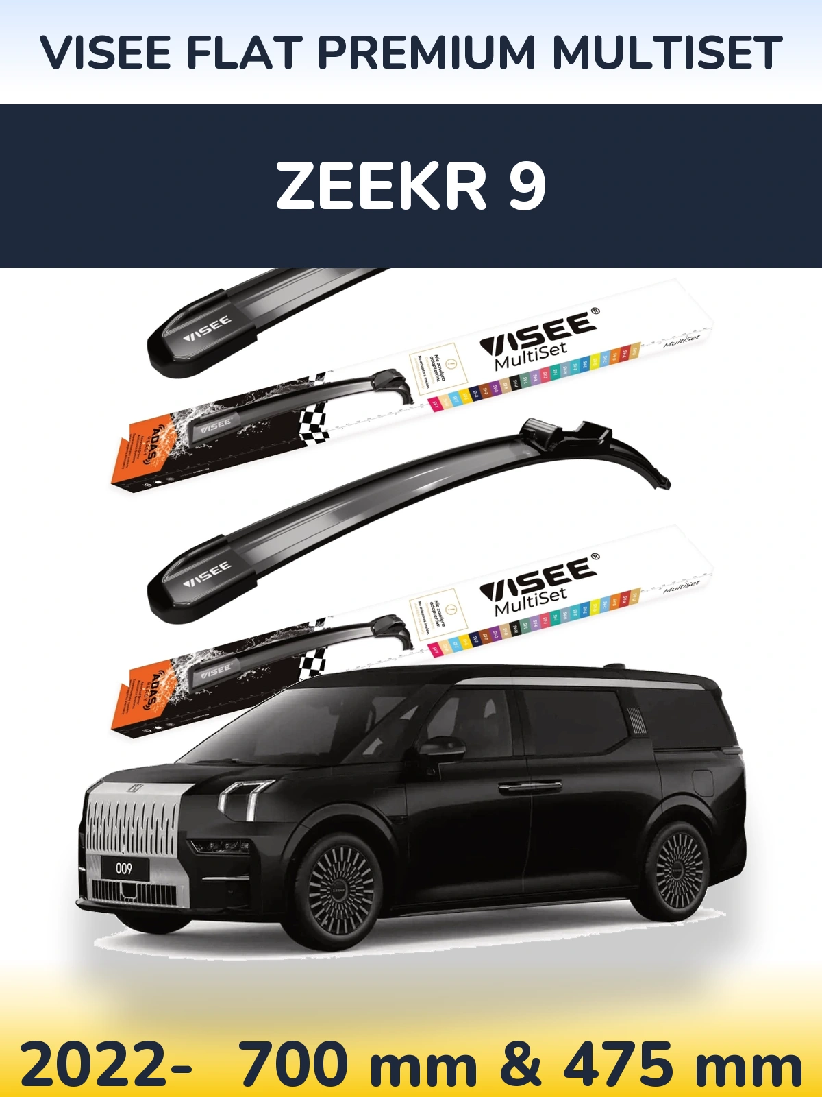 Komplet przednich wycieraczek VISEE FLAT PREMIUM MultiSet 700 & 475 mm do Zeekr 9 2022-2026