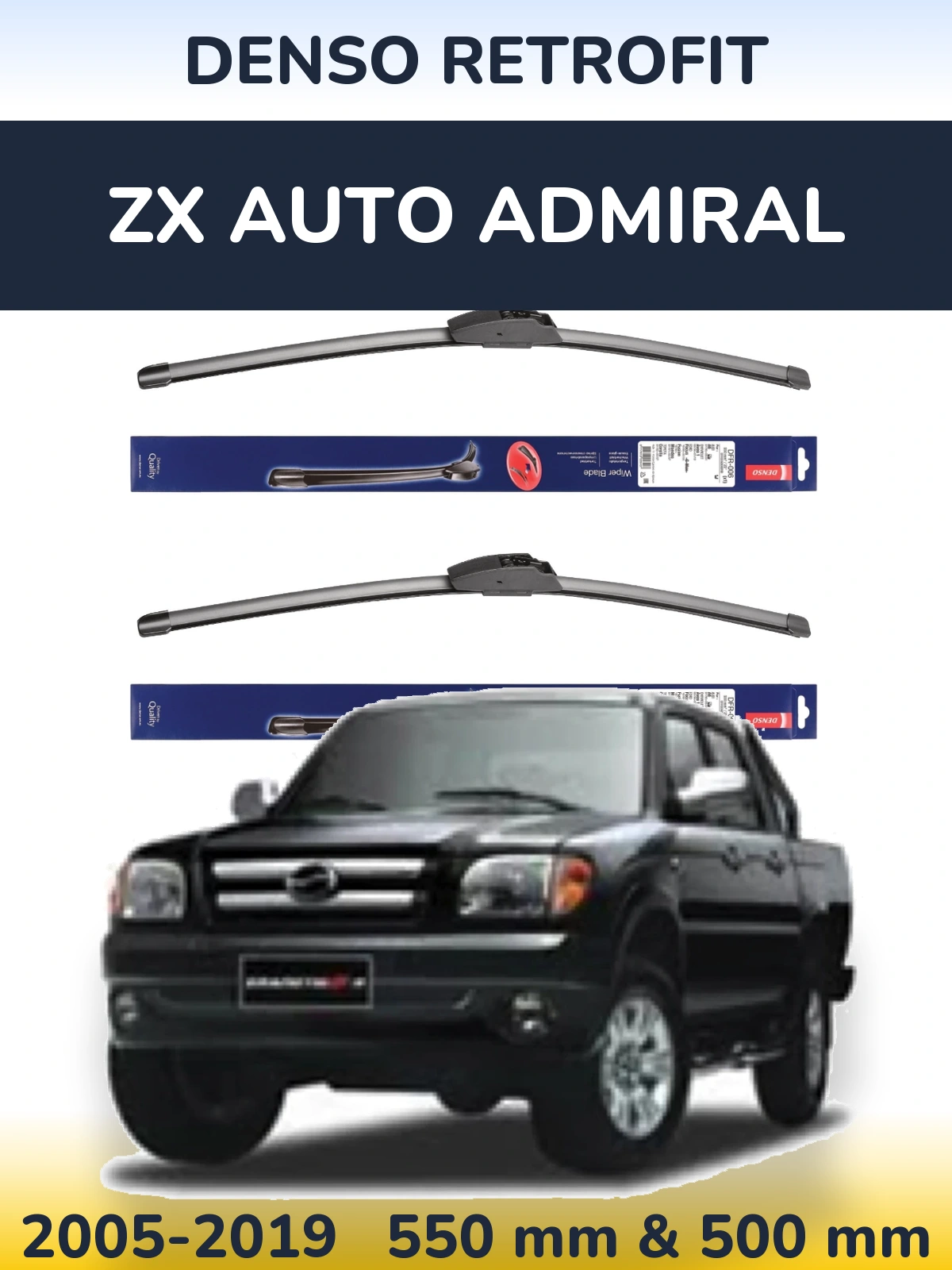 Комплект передних дворников Denso Retrofit 550 & 500 мм для ZX Auto Admiral 2005-2019