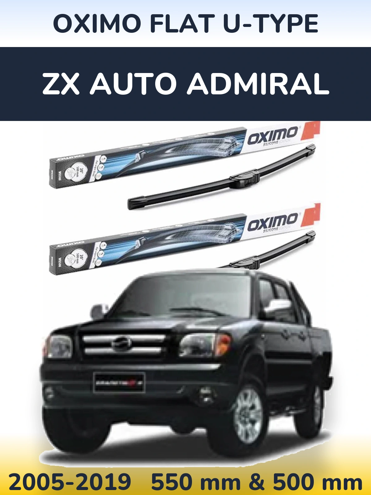 Комплект передних дворников Oximo Flat U-type 550 & 500 мм для ZX Auto Admiral 2005-2019