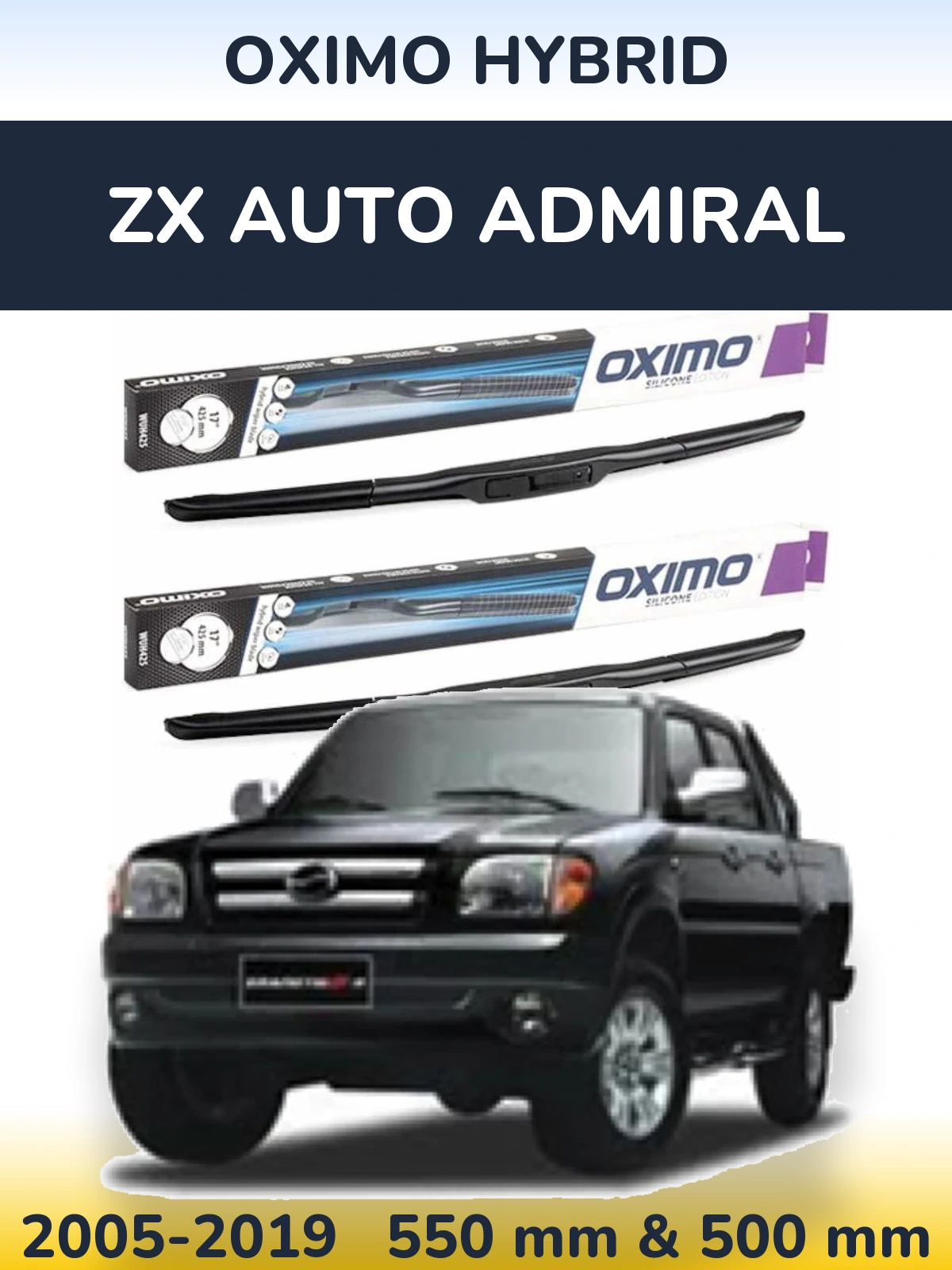 Комплект передних дворников Oximo Hybrid 550 & 500 мм для ZX Auto Admiral 2005-2019