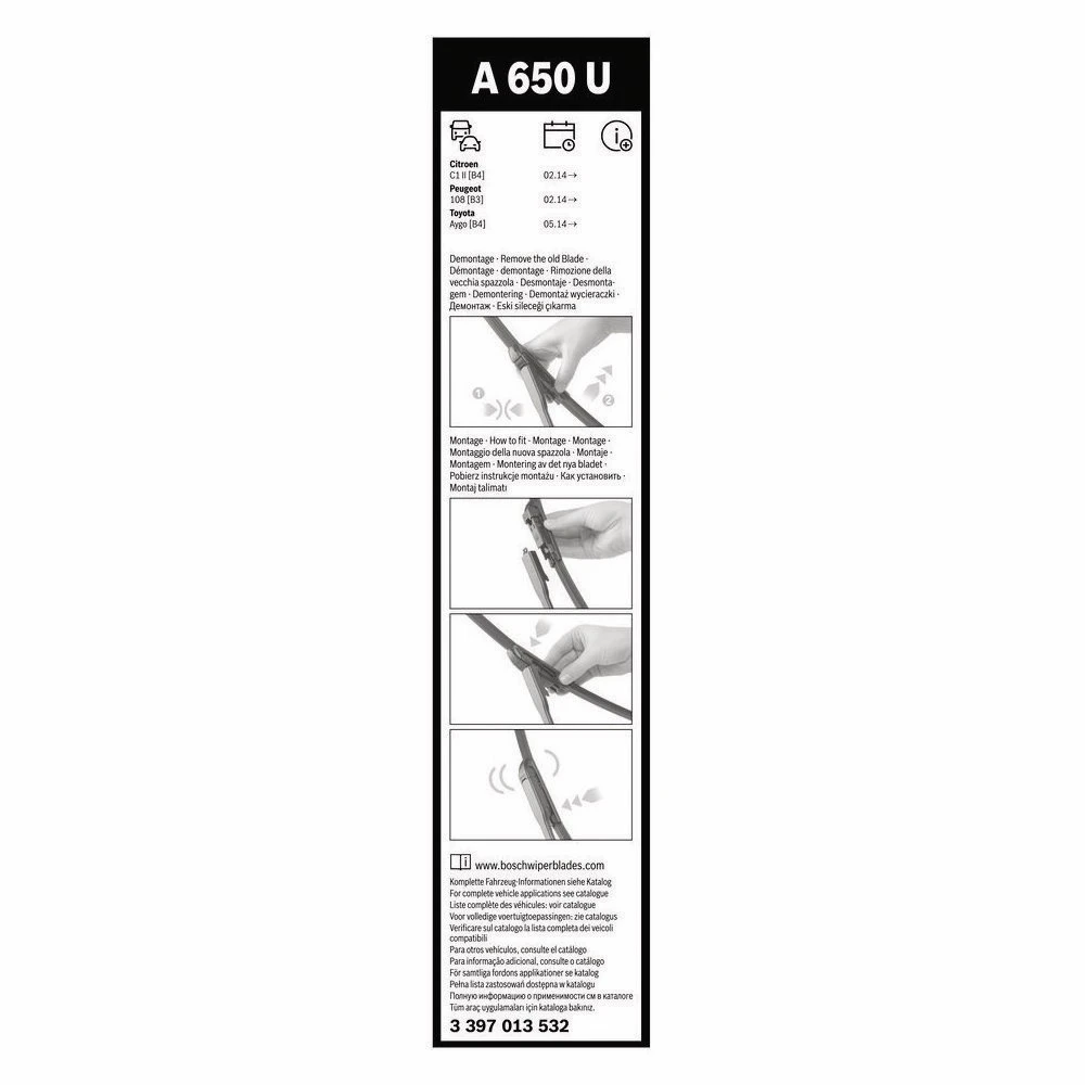 Przednia wycieraczka BOSCH AeroTwin 650 mm do Citroen C1 2014-2022