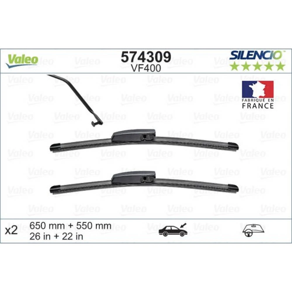 Комплект передних дворников Valeo Silencio Flat 650 & 550 мм для Renault Scenic 2 2003-2004