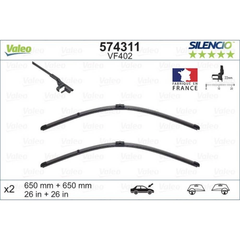 Komplet przednich wycieraczek Valeo Silencio Flat 650 & 650 mm do Mercedes Klasa E T-Modell 2002-2009