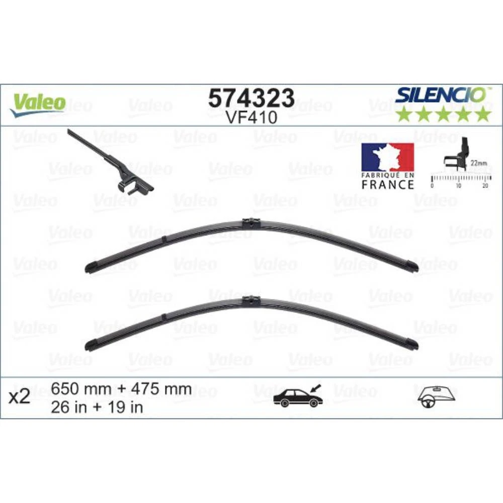 Komplet przednich wycieraczek Valeo Silencio Flat 650 & 475 mm do Citroen C5 2004-2008