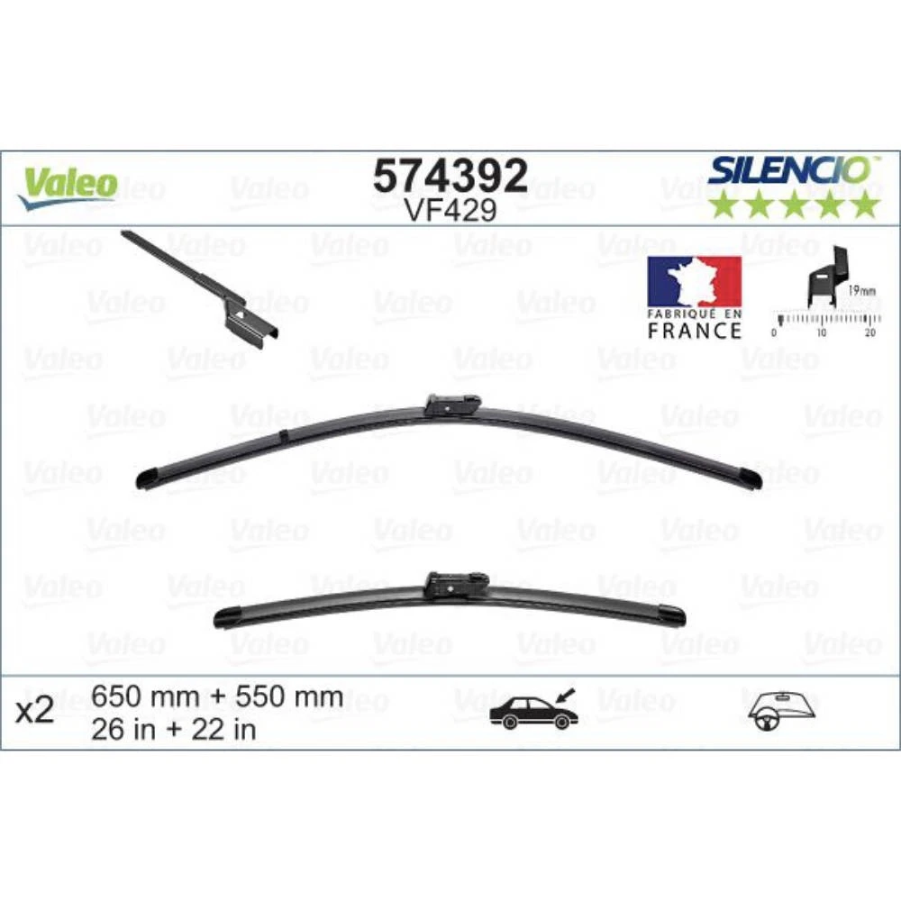 Komplet przednich wycieraczek Valeo Silencio Flat 650 & 550 mm do BAIC BJ90 2017-2023