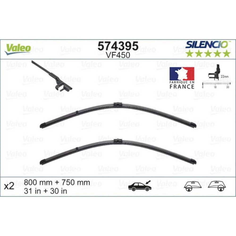 Komplet przednich wycieraczek Valeo Silencio Flat 800 & 750 mm do Citroen C4 Grand Picasso 2007-2008