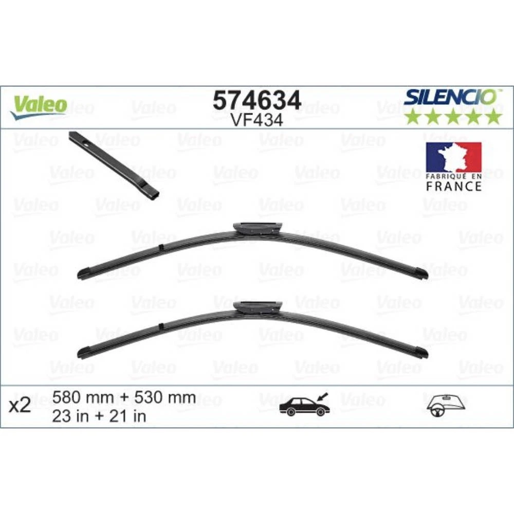 Komplet przednich wycieraczek Valeo Silencio Flat 580 & 530 mm do Renault Kangoo 2 2007-2021