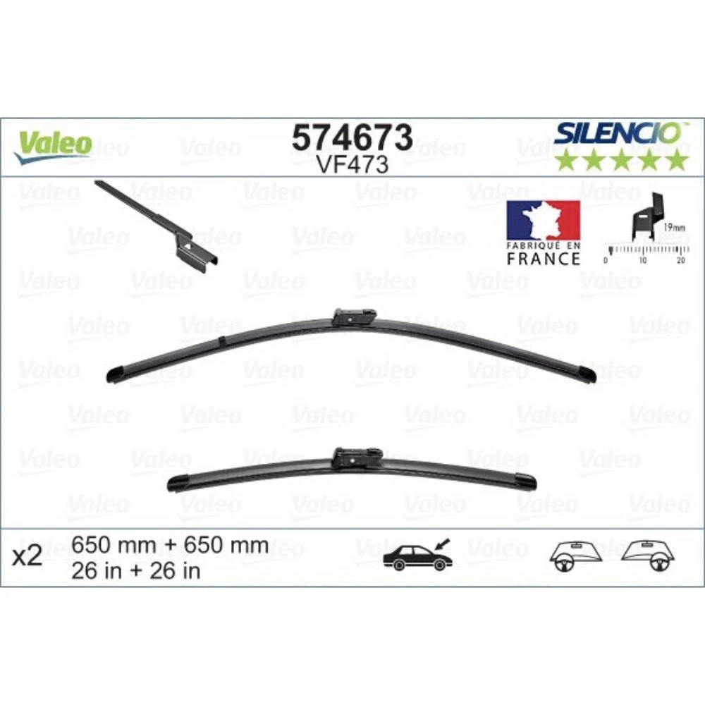 Komplet przednich wycieraczek Valeo Silencio Flat 650 & 650 mm do Buick Velite 2017-2019