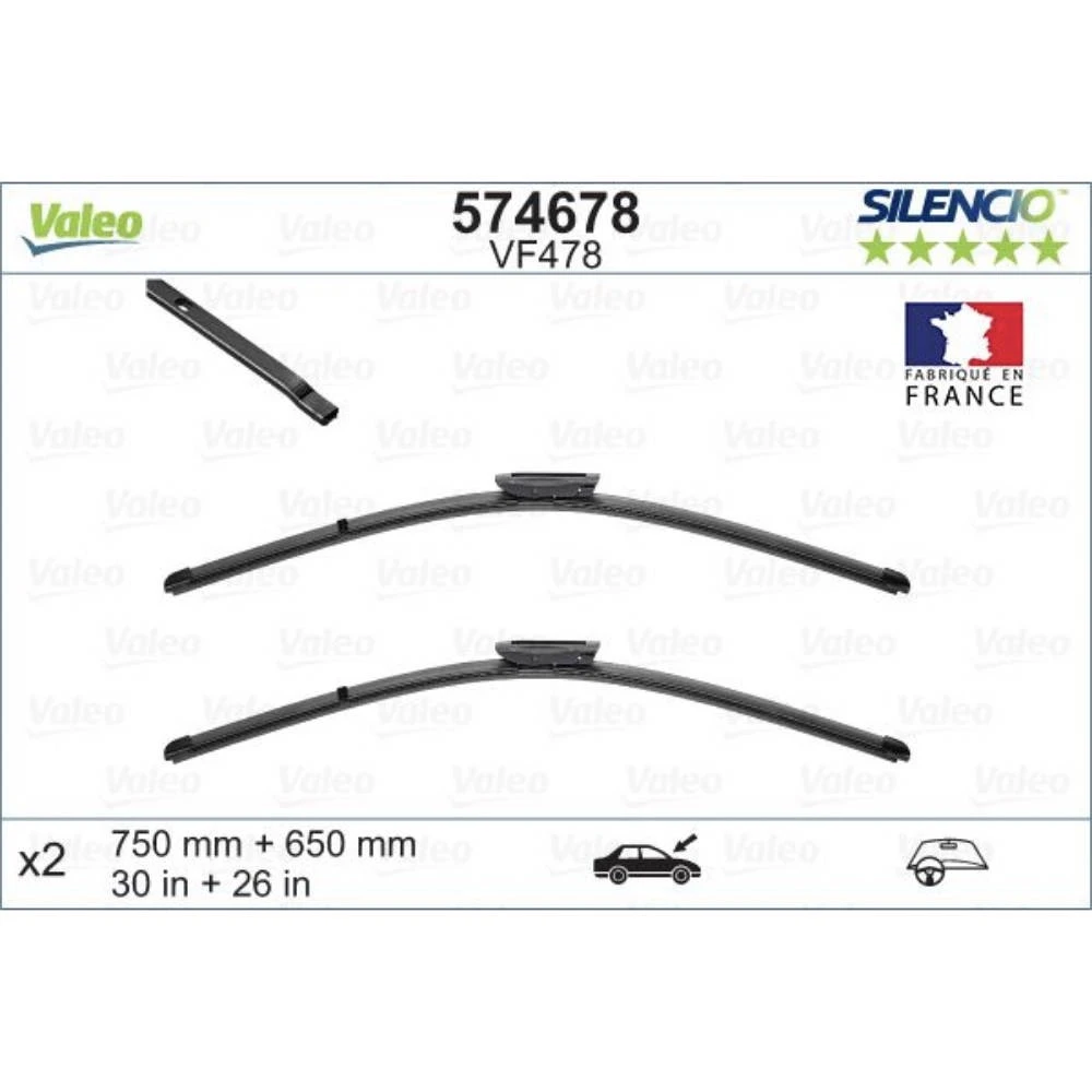 Комплект передних дворников Valeo Silencio Flat 750 & 650 мм для Renault Scenic 3 2009-2016