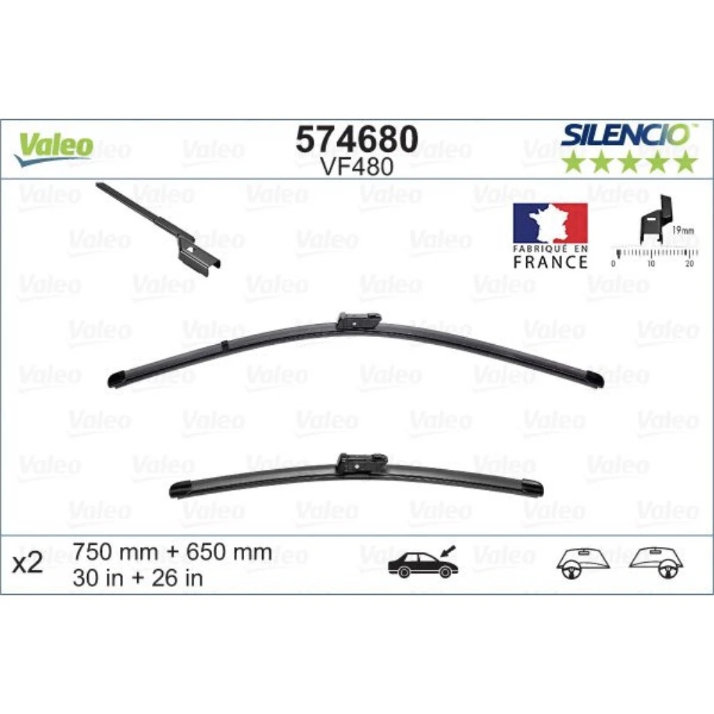 Комплект передніх щіток Valeo Silencio Flat 750 & 650 мм для Citroen C4 2010-2020