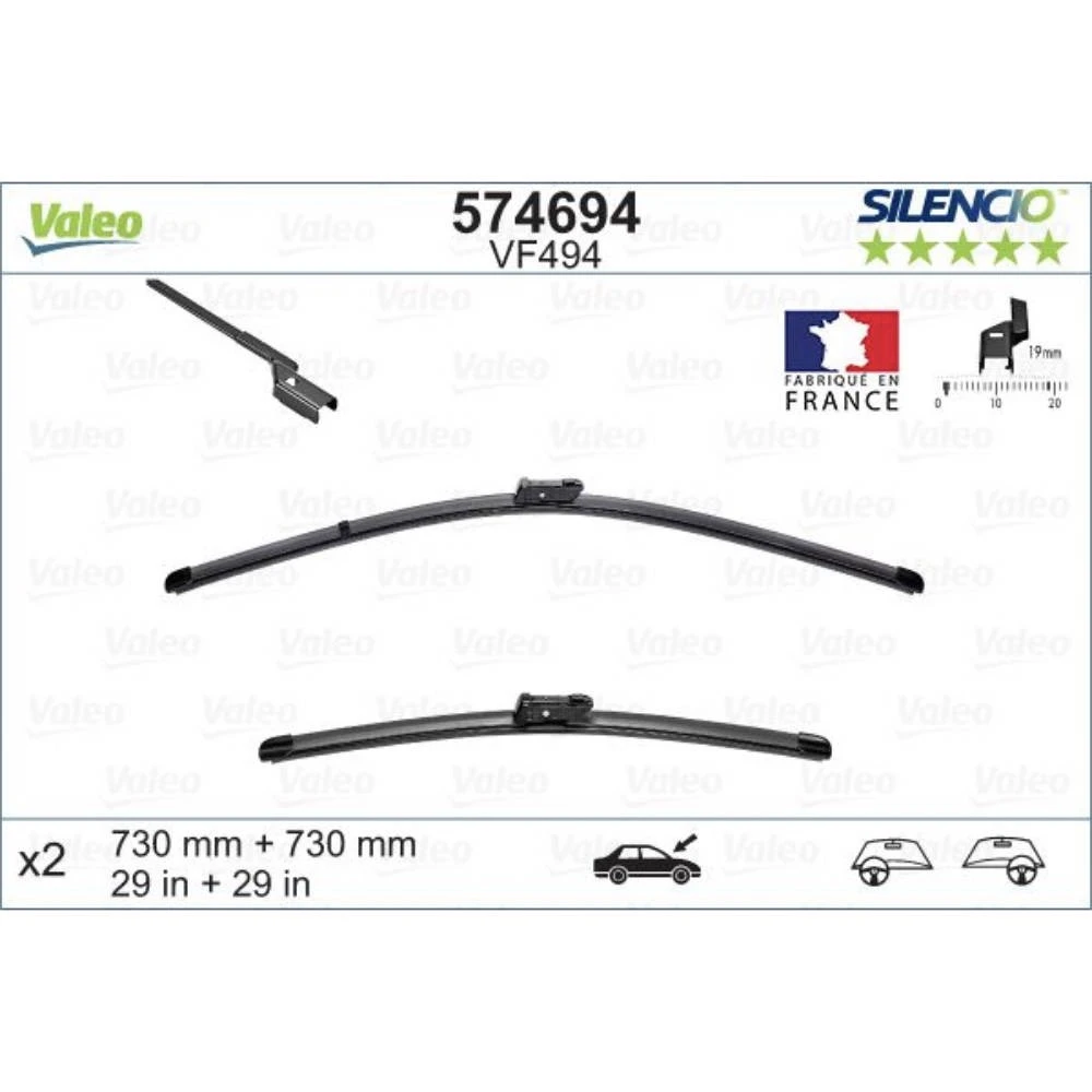 Front wiper blade set Valeo Silencio Flat 730 & 730 mm for Ford Focus 3 2010-2018