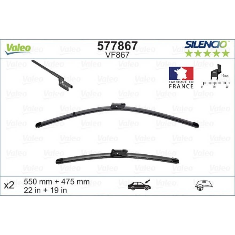 Komplet przednich wycieraczek Valeo Silencio Flat 550 & 475 mm do Fiat Toro 2016-2026