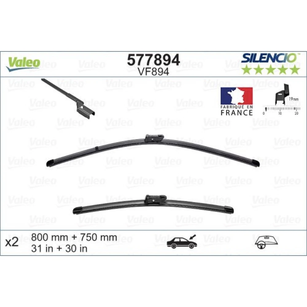 Komplet przednich wycieraczek Valeo Silencio Flat 800 & 750 mm do Citroen C4 Grand Picasso 2013-2016