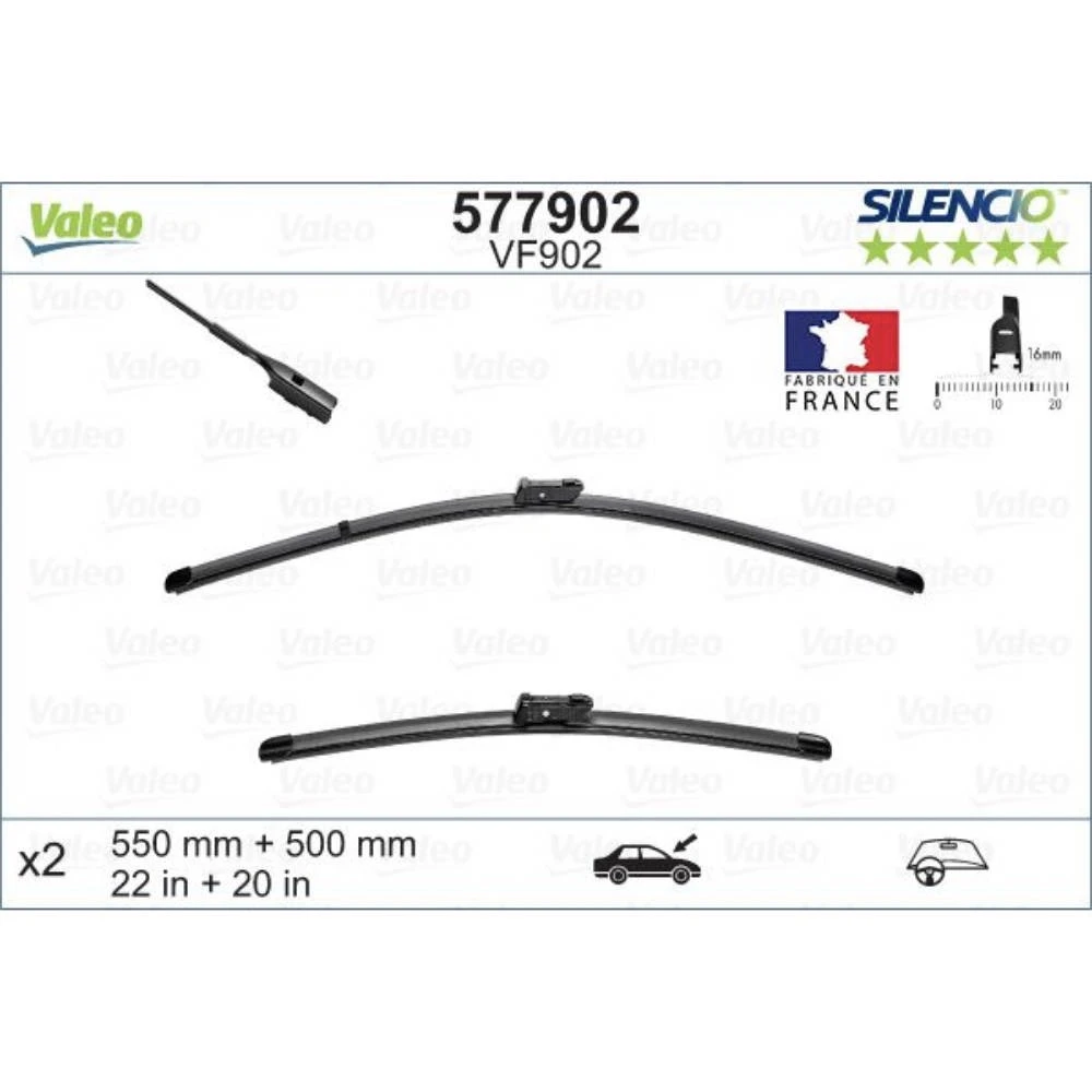 Front wiper blade set Valeo Silencio Flat 550 & 500 mm for MINI Clubman 2014-2024