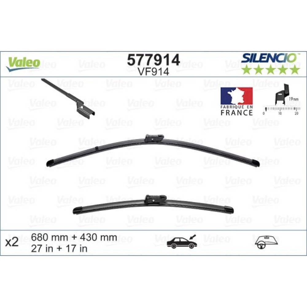 Komplet przednich wycieraczek Valeo Silencio Flat 680 & 430 mm do Jaguar XF 2015-2026