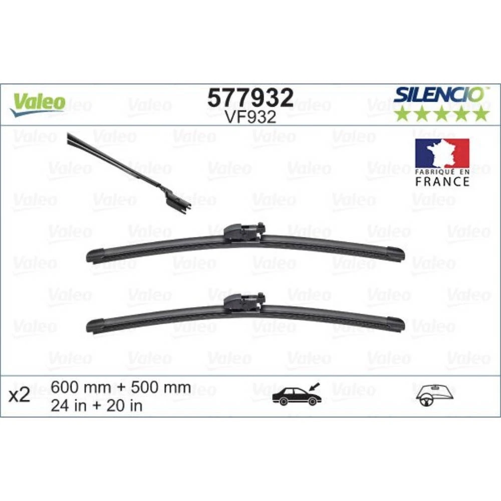 Komplet przednich wycieraczek Valeo Silencio Flat 600 & 500 mm do Land Rover Range Rover 4 2016-2021