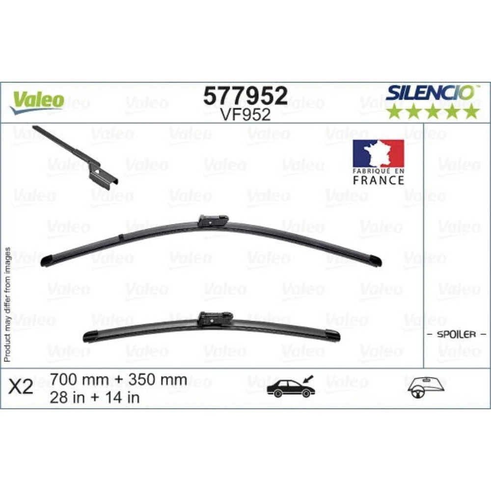 Komplet przednich wycieraczek Valeo Silencio Flat 700 & 350 mm do Ford Fiesta 7 2017-2026