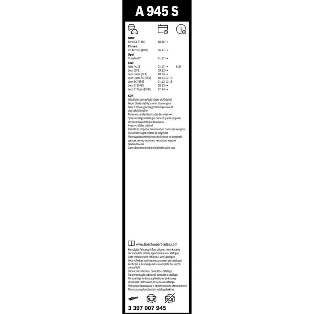 Komplet przednich wycieraczek BOSCH AeroTwin 650 & 400 mm do SEAT Leon 3 ST 2012-2020