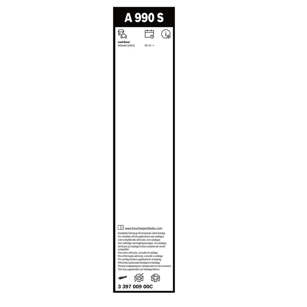 Комплект передних дворников BOSCH AeroTwin 580 & 580 мм для Land Rover Defender 2 2019-2026