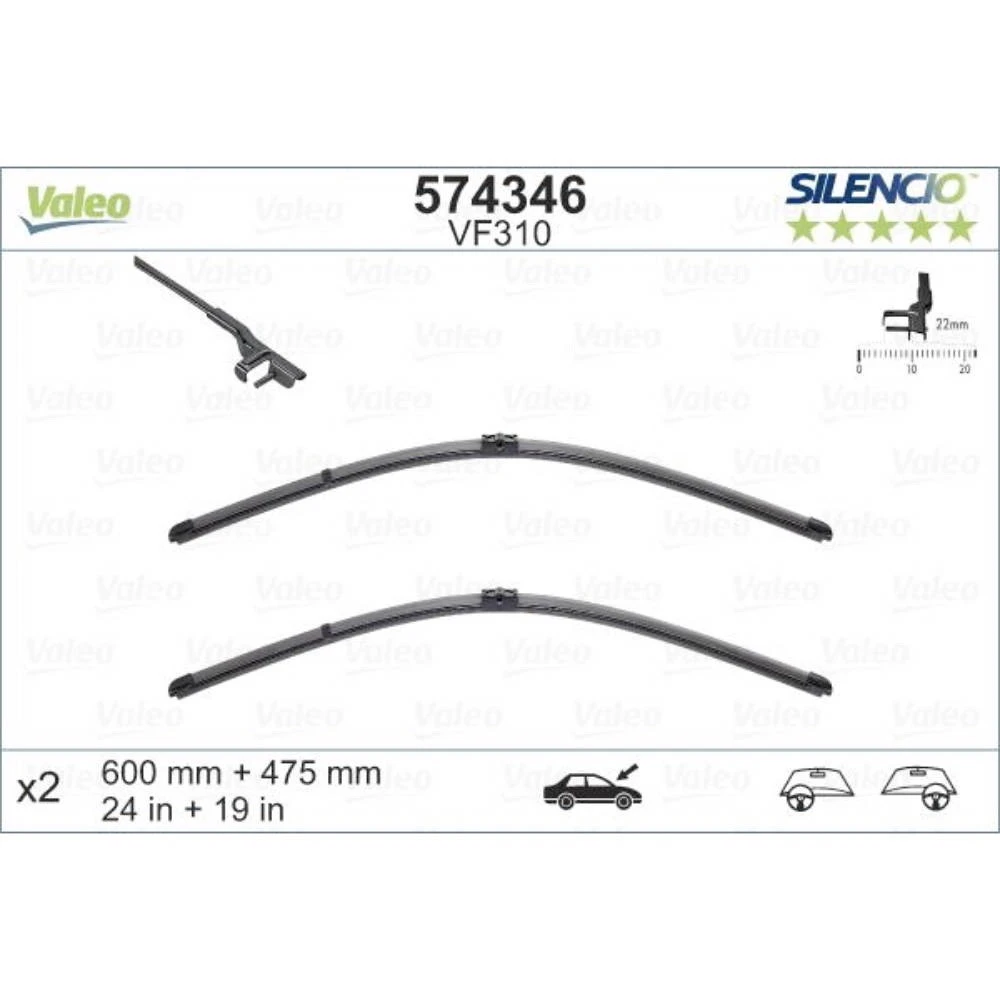 Komplet przednich wycieraczek Valeo Silencio Flat 600 & 475 mm do Volkswagen Golf 5 2003-2005
