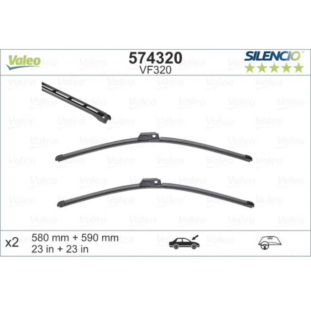 Komplet przednich wycieraczek Valeo Silencio Flat 590 & 580 mm do Bentley Azure 2006-2011