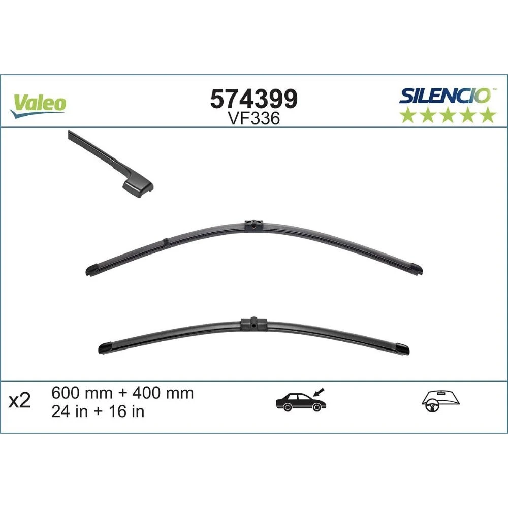 Komplet przednich wycieraczek Valeo Silencio Flat 600 & 400 mm do BMW Seria 3 2005-2009