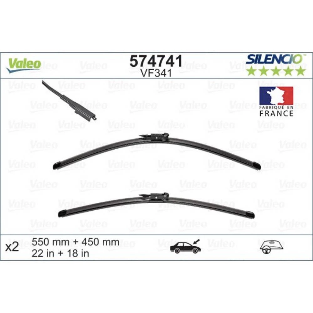 Komplet przednich wycieraczek Valeo Silencio Flat 550 & 450 mm do Fiat Stilo Multi Wagon 2005-2007