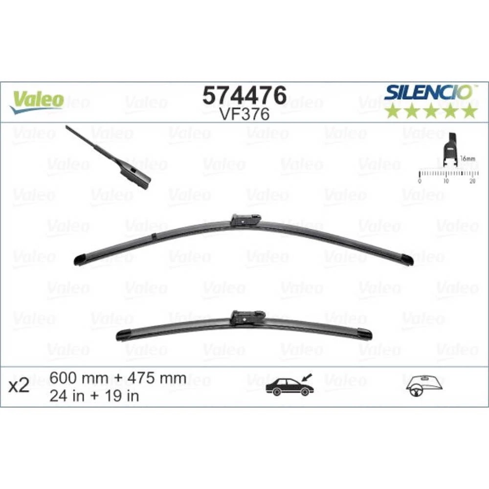 Komplet przednich wycieraczek Valeo Silencio Flat 600 & 475 mm do Zeekr 7 2022-2026