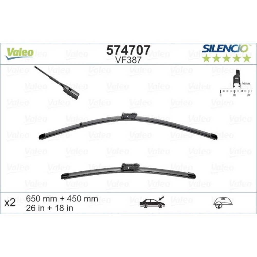Komplet przednich wycieraczek Valeo Silencio Flat 650 & 450 mm do Cupra Ateca 2016-2022