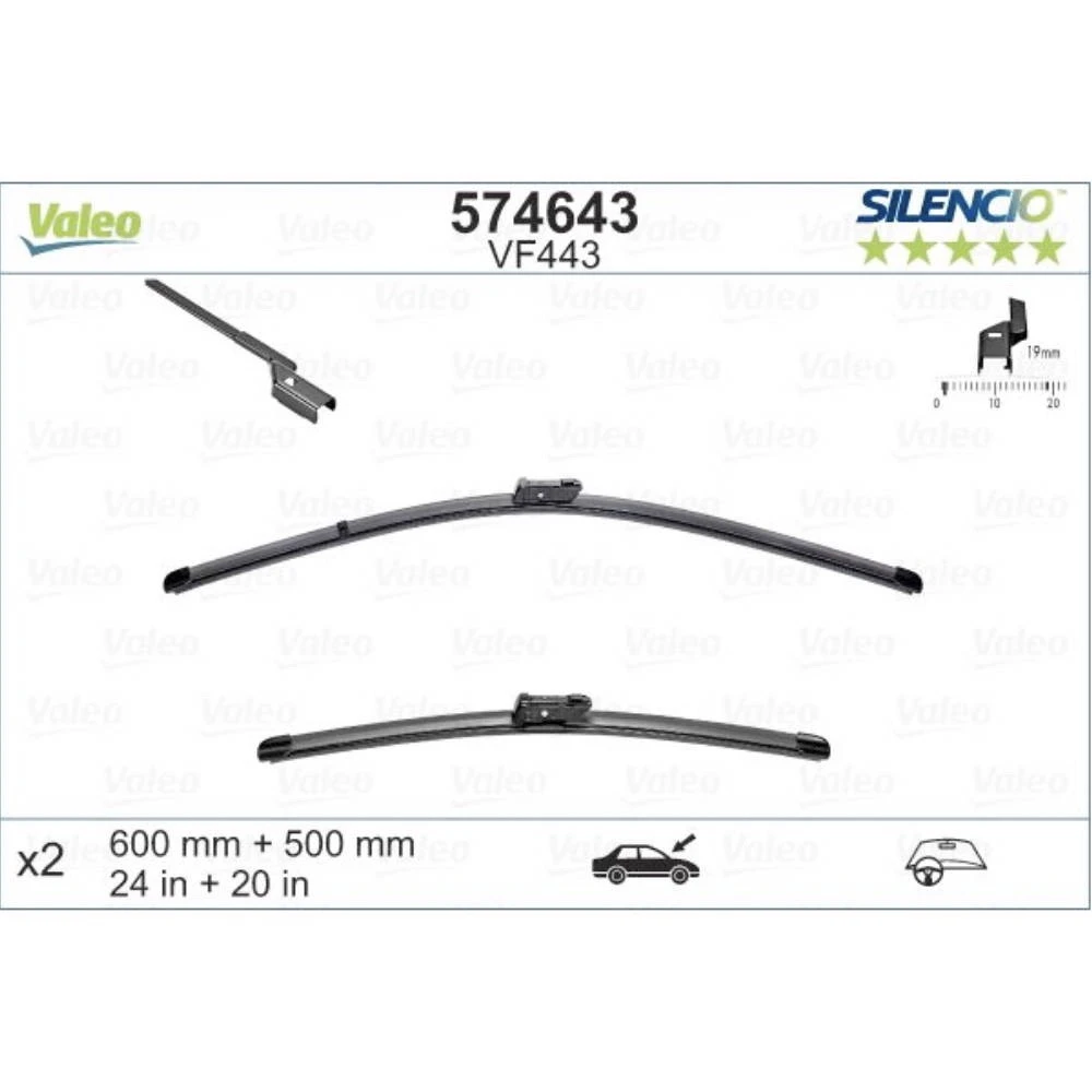 Komplet przednich wycieraczek Valeo Silencio Flat 600 & 500 mm do BMW X6 2011-2014