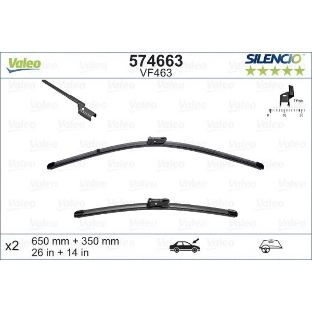 Komplet przednich wycieraczek Valeo Silencio Flat 650 & 350 mm do BAIC BJ30 2 2024-2026
