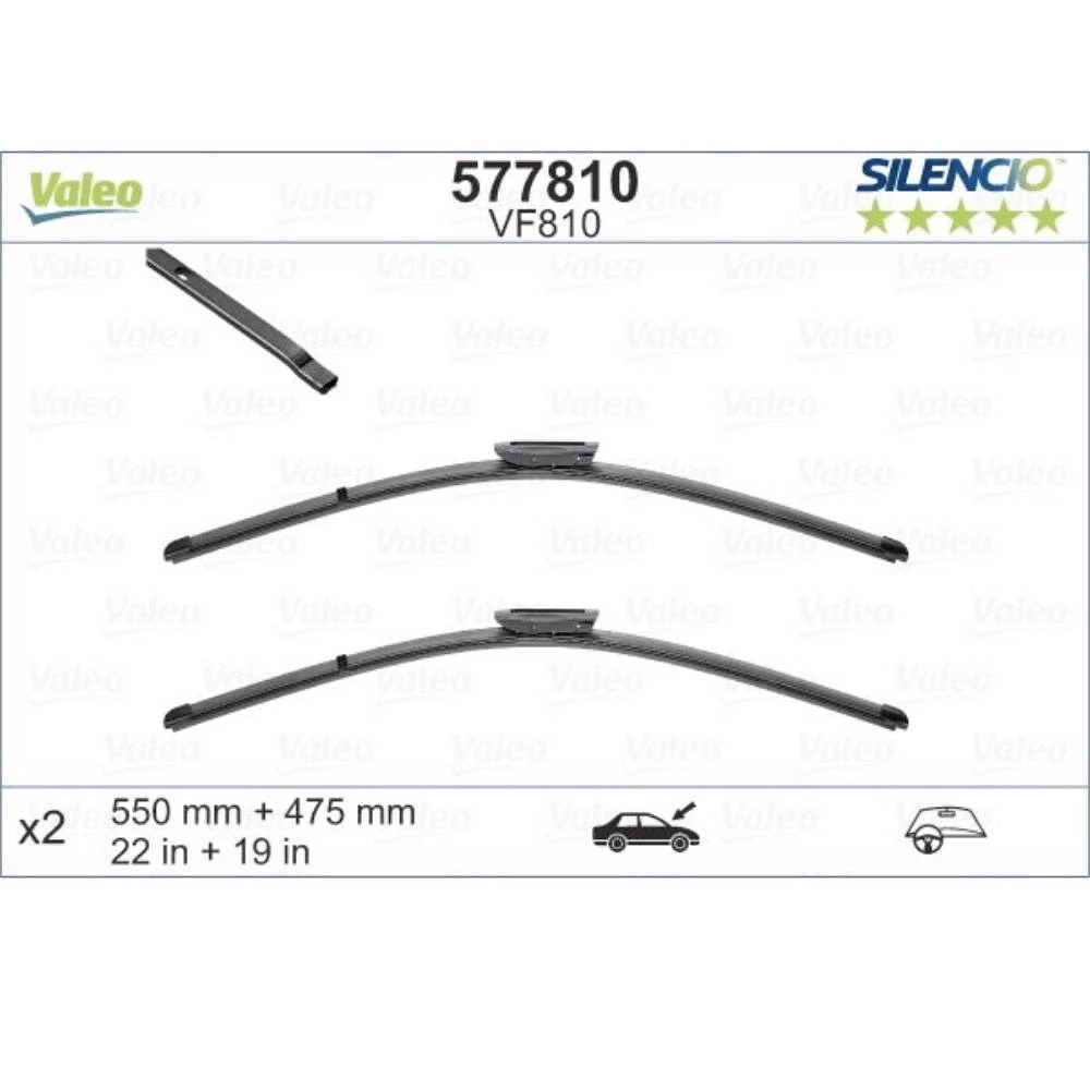 Komplet przednich wycieraczek Valeo Silencio Flat 550 & 475 mm do Renault Symbol 3 2015-2021