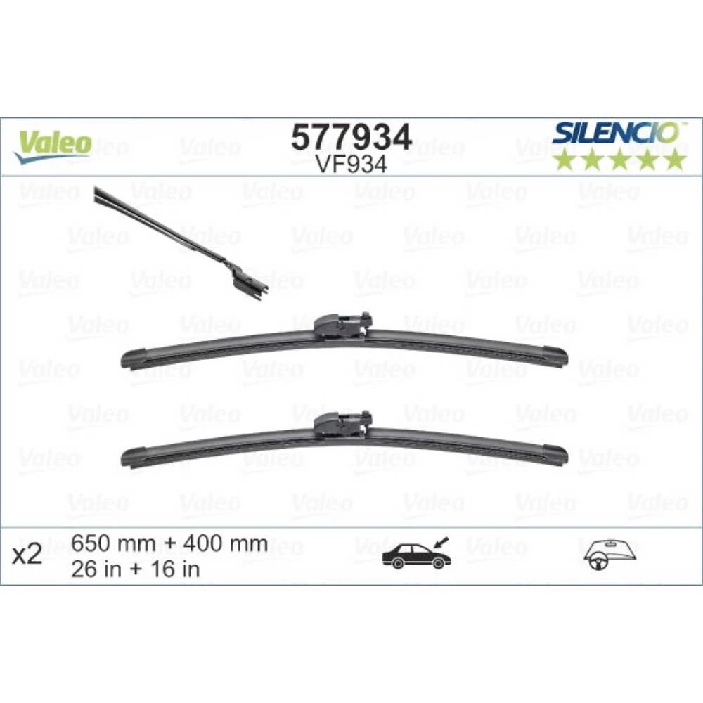 Komplet przednich wycieraczek Valeo Silencio Flat 650 & 400 mm do Subaru Impreza 5 2016-2023